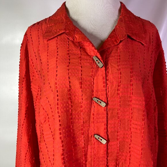 NWT Multiples Plus Size 2X Button-Front Tunic Shirt 3/4 Sleeves Textured Orange - Picture 9 of 10